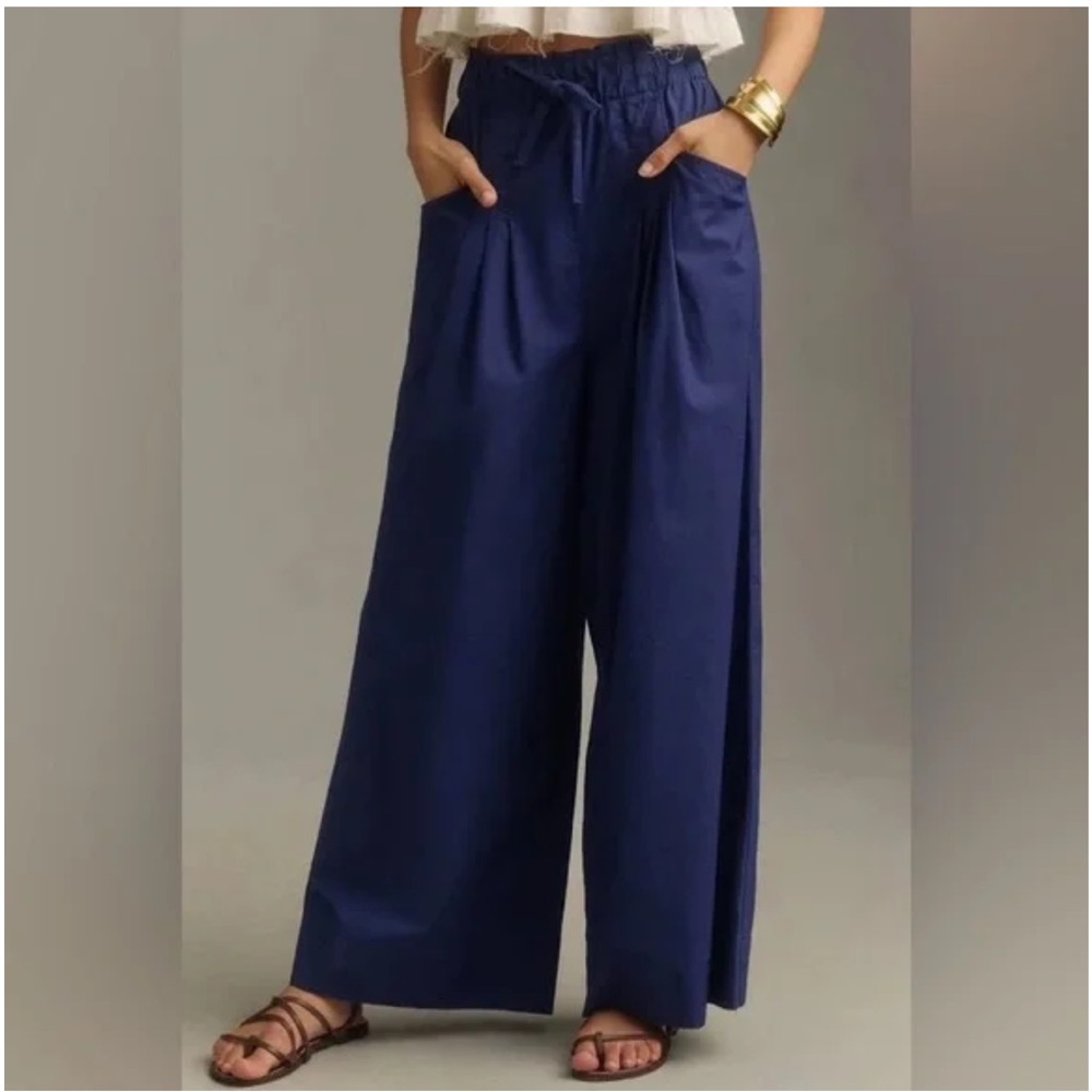 Anthropologie Maeve Skirty Utility Wide Leg Pull on Navy Blue Trousers/Pants NWT - Picture 2 of 10